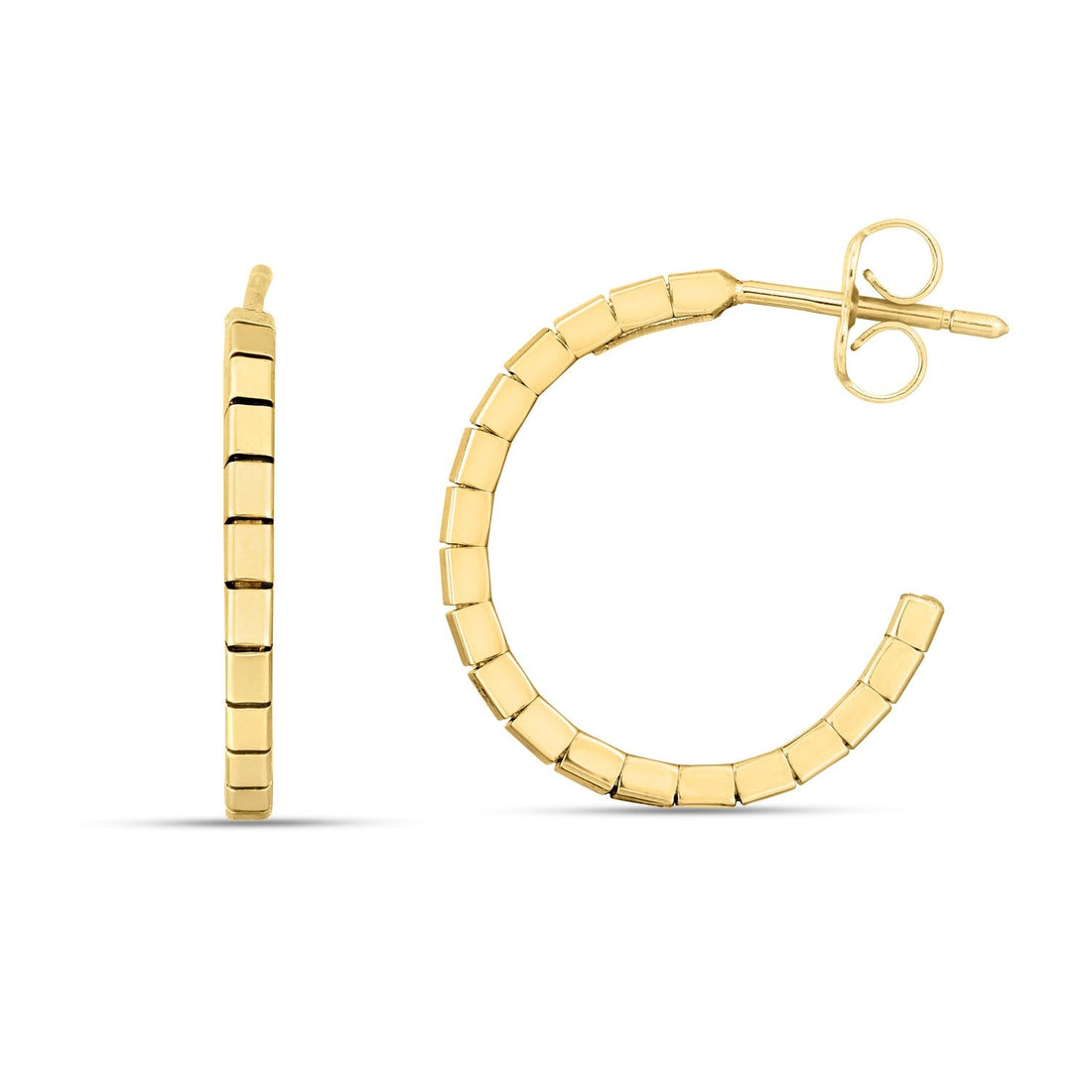 14k Yellow Gold Brick Omega Hoop Earrings - earrings