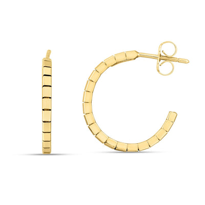 14k Yellow Gold Brick Omega Hoop Earrings - earrings