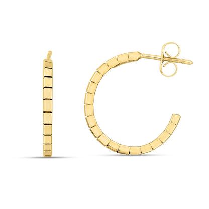 14k Yellow Gold Brick Omega Hoop Earrings - earrings