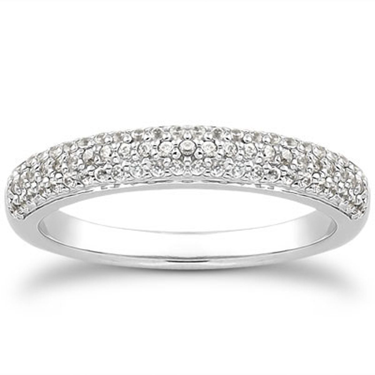 14k White Gold Triple Multi-Row Micro- Pave Diamond Wedding Ring Band by Bids.com