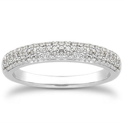 14k White Gold Triple Multi-Row Micro- Pave Diamond Wedding Ring Band by Bids.com