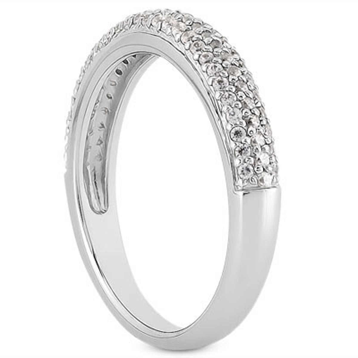 14k White Gold Triple Multi-Row Micro- Pave Diamond Wedding Ring Band by Bids.com