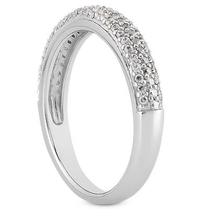 14k White Gold Triple Multi-Row Micro- Pave Diamond Wedding Ring Band by Bids.com