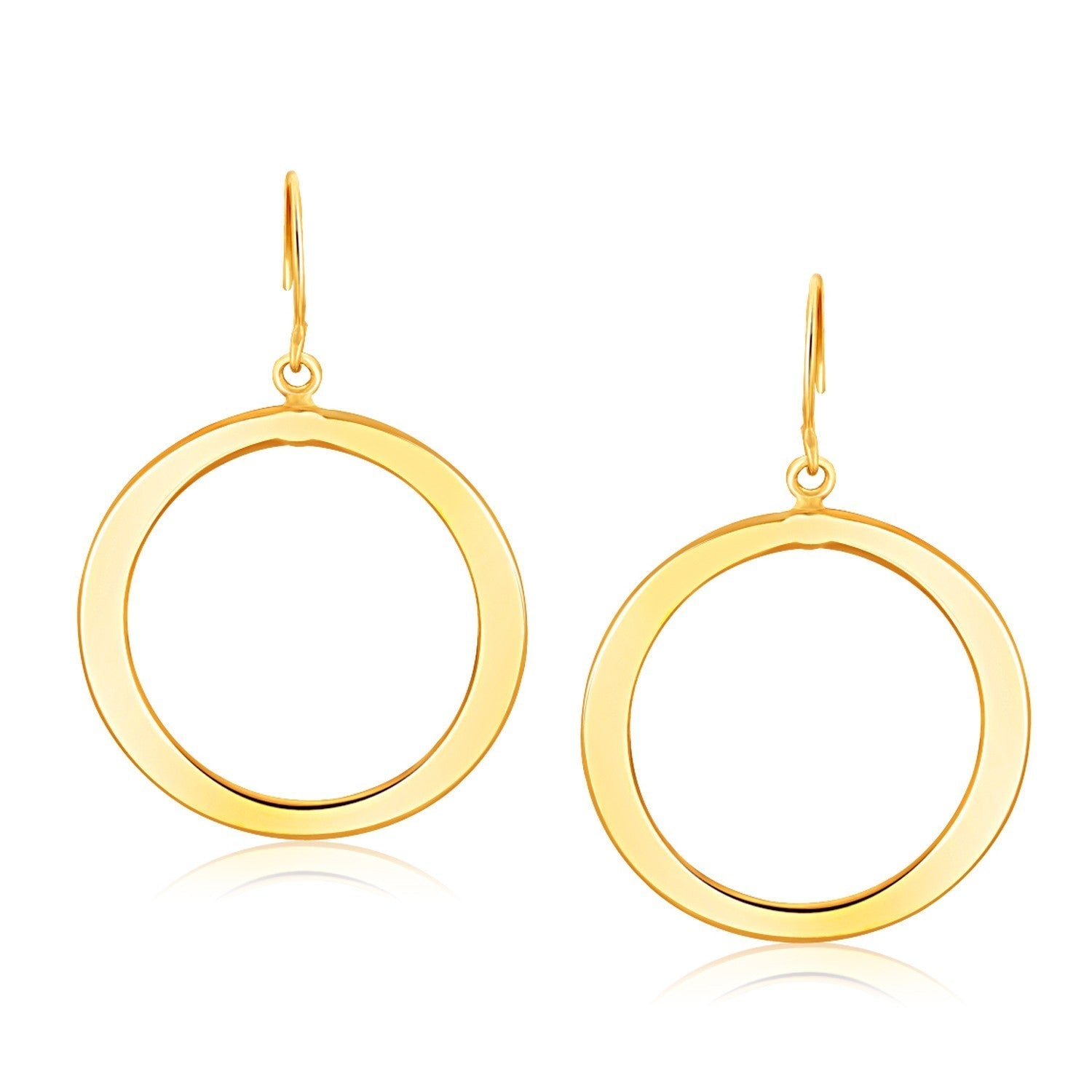 14k Yellow Gold Flat Open Tube Round Earrings 