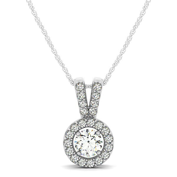 Round Pendant with Split Bail and Diamond Halo in 14k White Gold (3/4 cttw) by Bids.com
