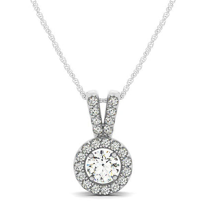 Round Pendant with Split Bail and Diamond Halo in 14k White Gold (3/4 cttw) by Bids.com