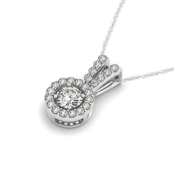 Round Pendant with Split Bail and Diamond Halo in 14k White Gold (3/4 cttw) by Bids.com
