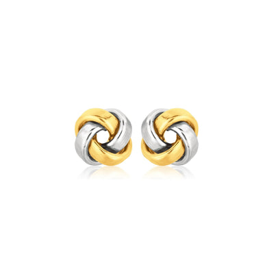 14k Two Tone Gold Square Love Knot Stud Earrings - earrings