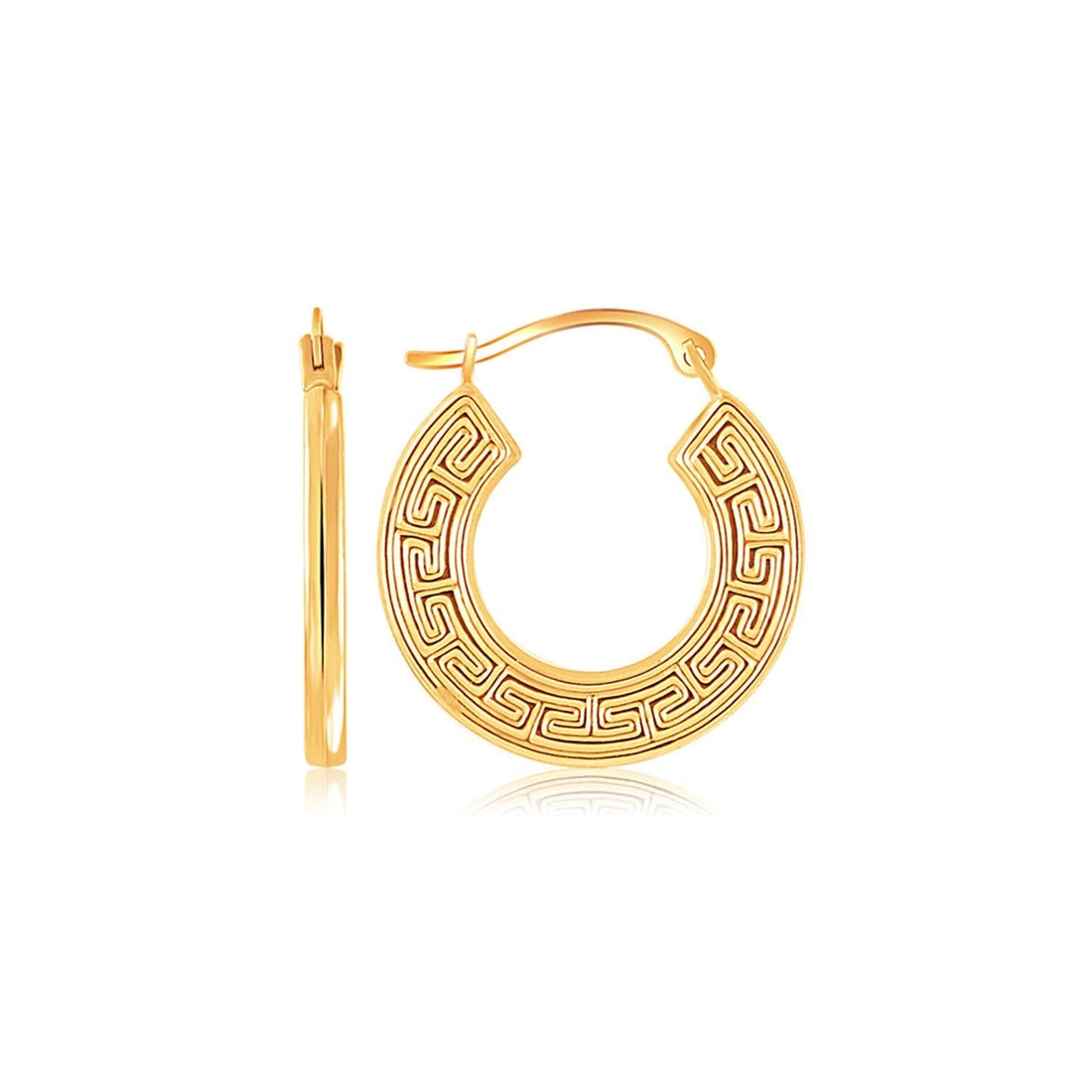 10k Yellow Gold Greek Key Small Hoop Earrings 