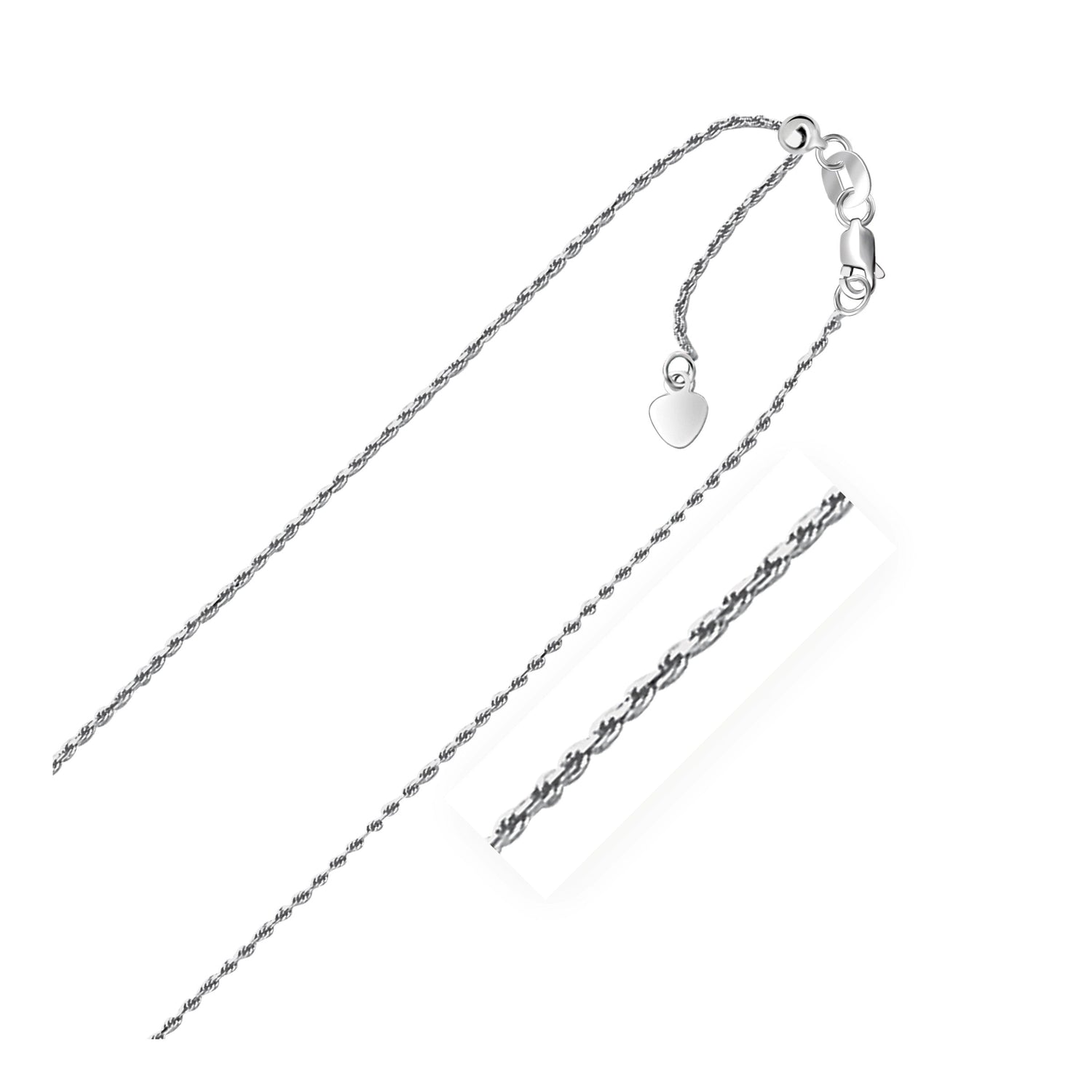10k White Gold Adjustable Rope Chain 1.0mm - necklaces