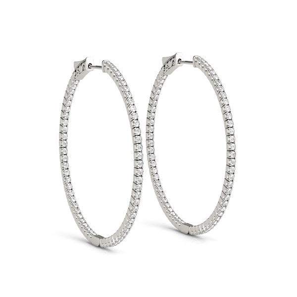 14k White Gold Slim Two Sided Diamond Hoop Earrings (1 1/2 cttw) by Bids.com