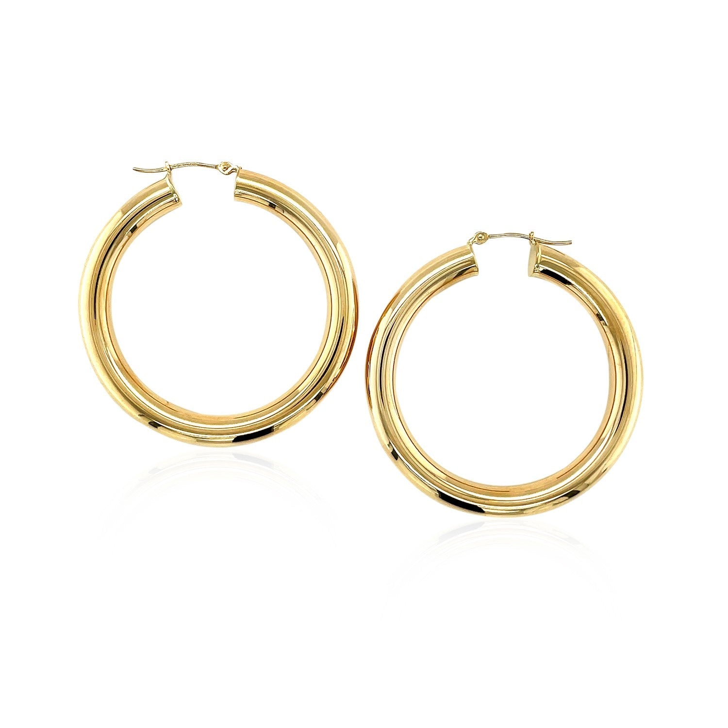 14k Yellow Gold Polished Hoop Earrings (5x40mm) - DestGlow