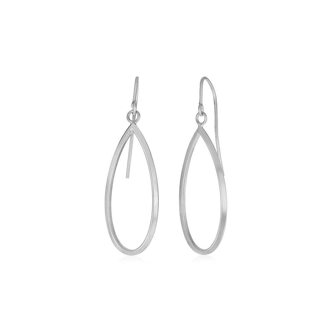 14k White Gold Earrings with Polished Open Teardrop Dangles by Avera Group