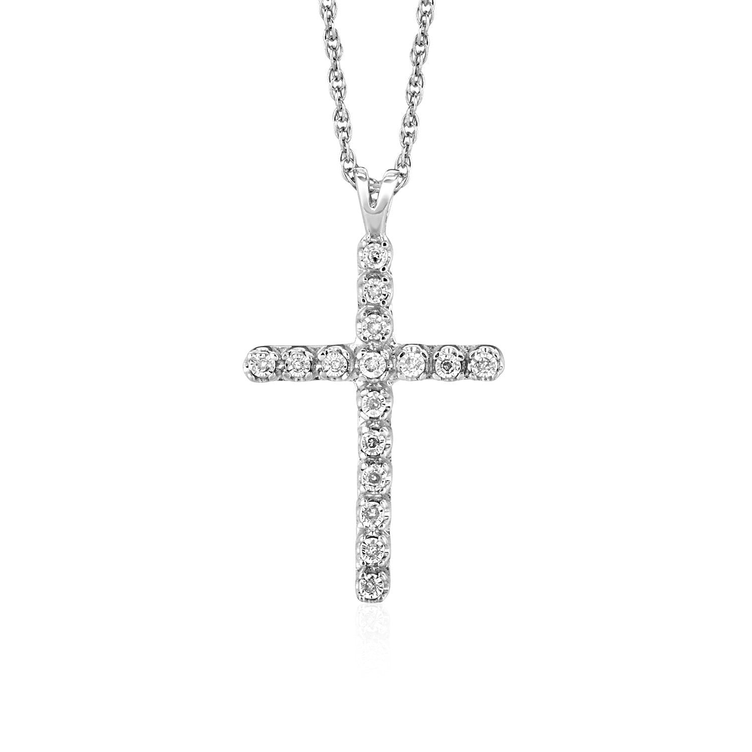 Cross Pendant with Diamonds in Sterling Silver - DestGlow