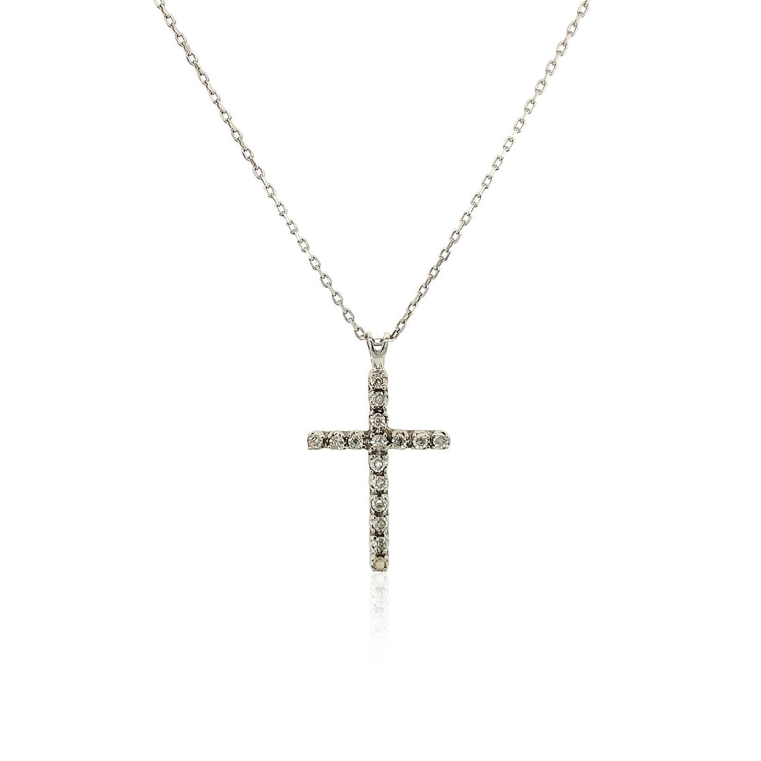 Cross Pendant with Diamonds in Sterling Silver - DestGlow