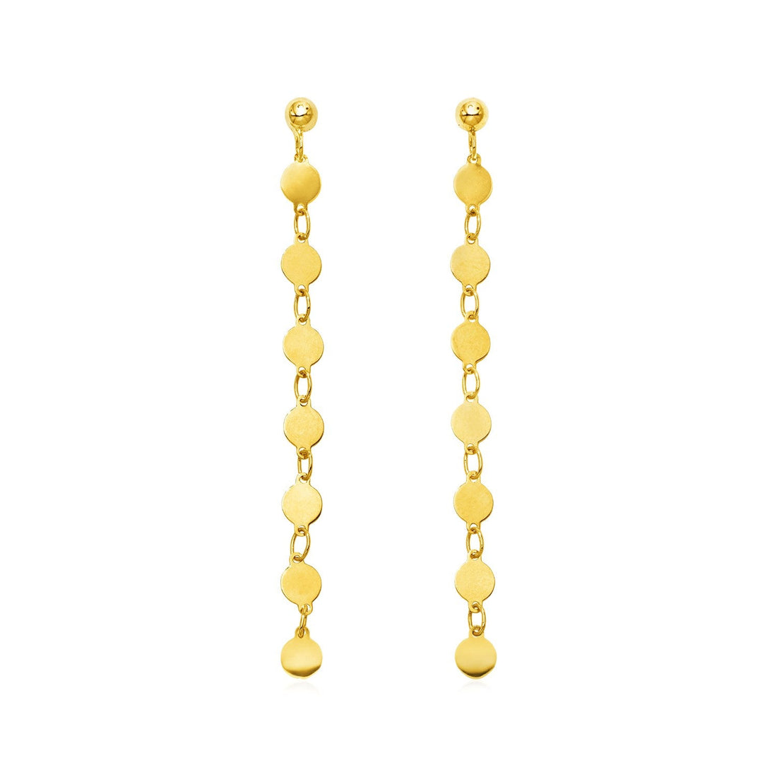 14k Yellow Gold Post Dangle Earrings with Polished Circles by Avera Group