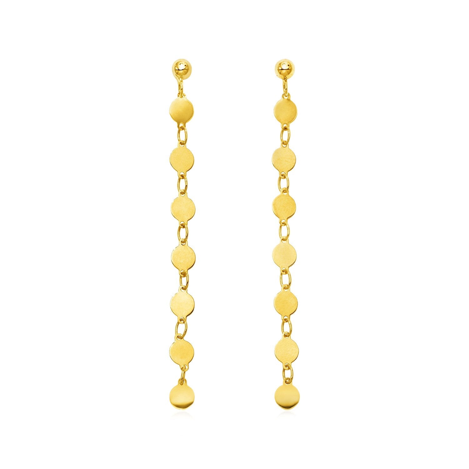 14k Yellow Gold Post Dangle Earrings with Polished Circles by Avera Group