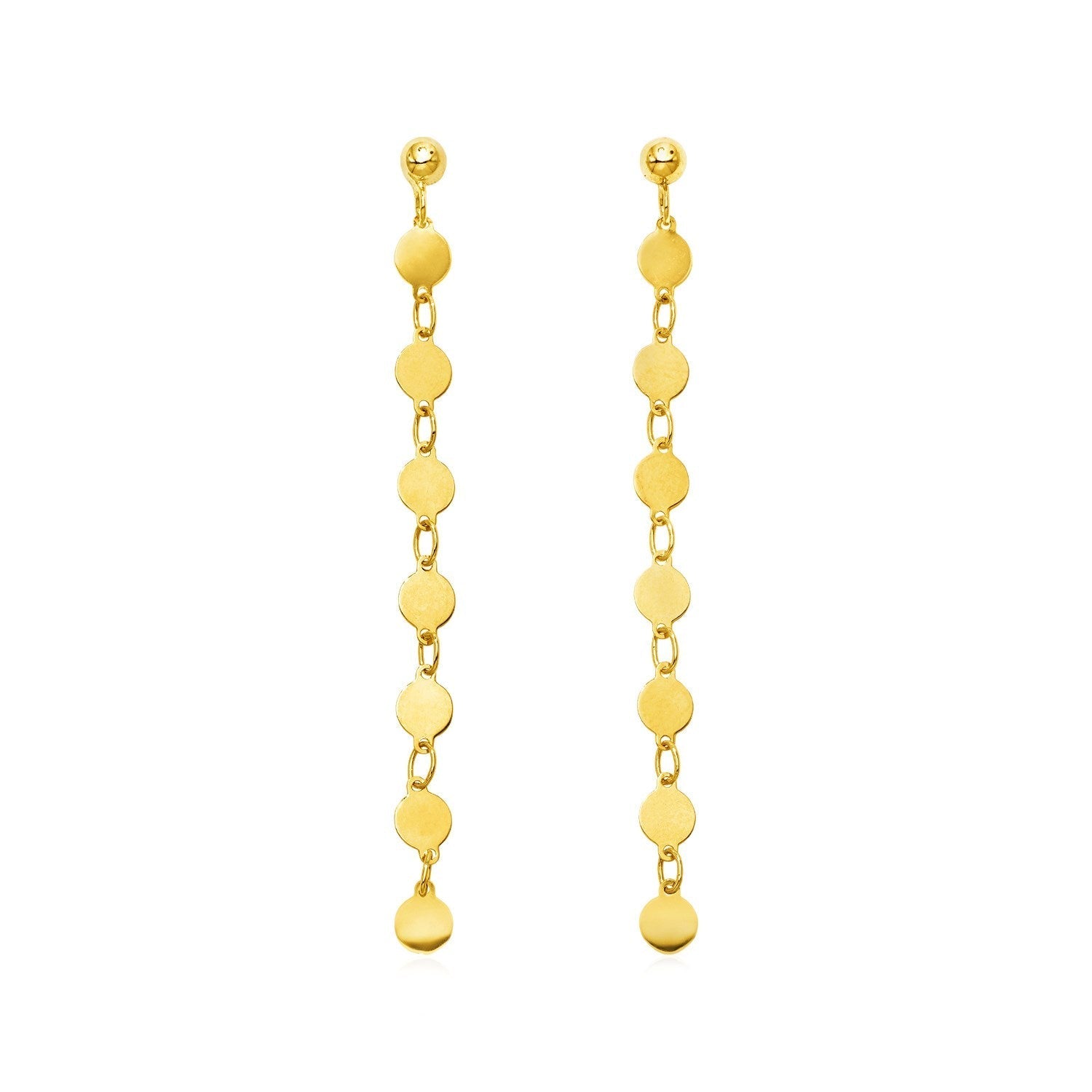 14k Yellow Gold Post Dangle Earrings with Polished Circles 