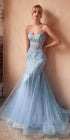 Ladivine D145 Long Sparkly Mermaid Gown Tulle Skirt Corset Back by DiscountDressShop