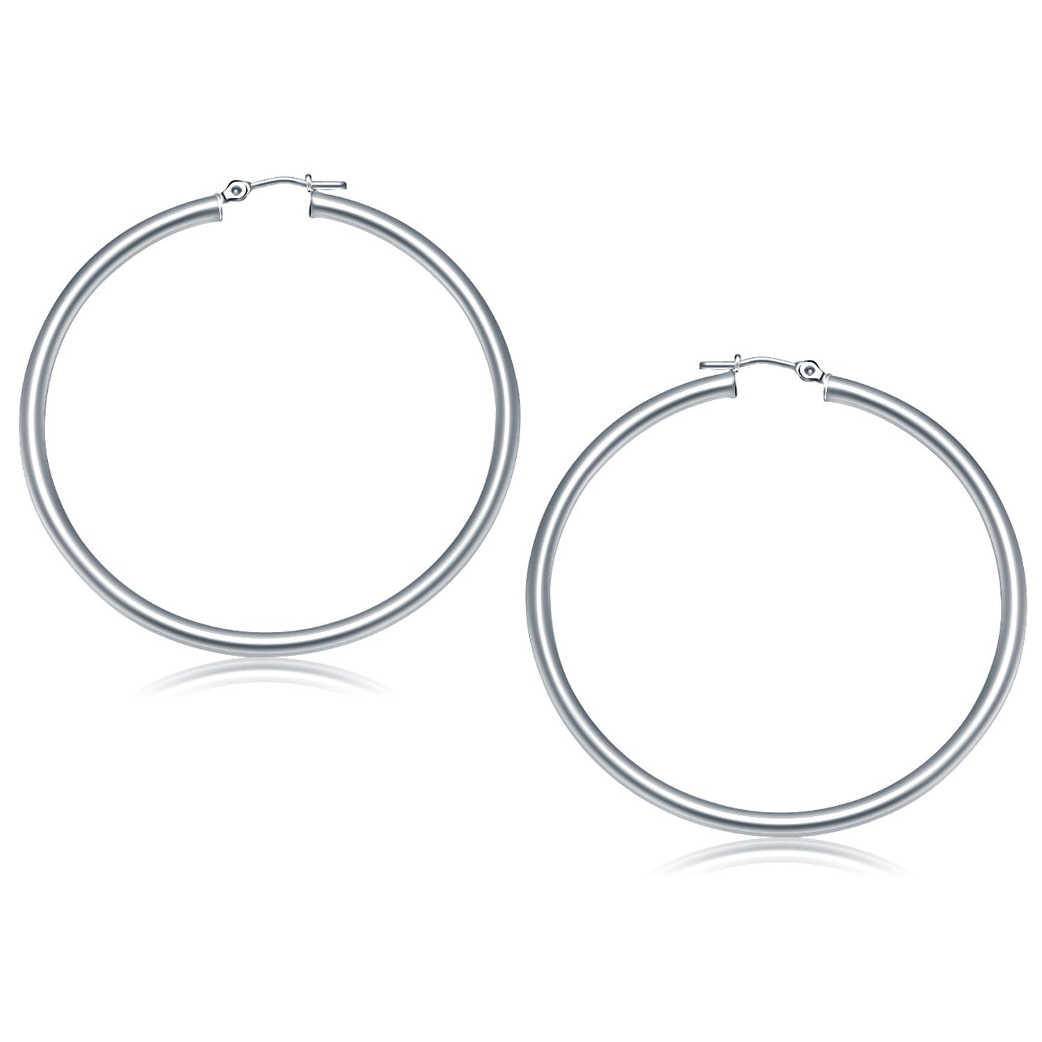 14k White Gold Polished Hoop Earrings (50 mm) by Bids.com