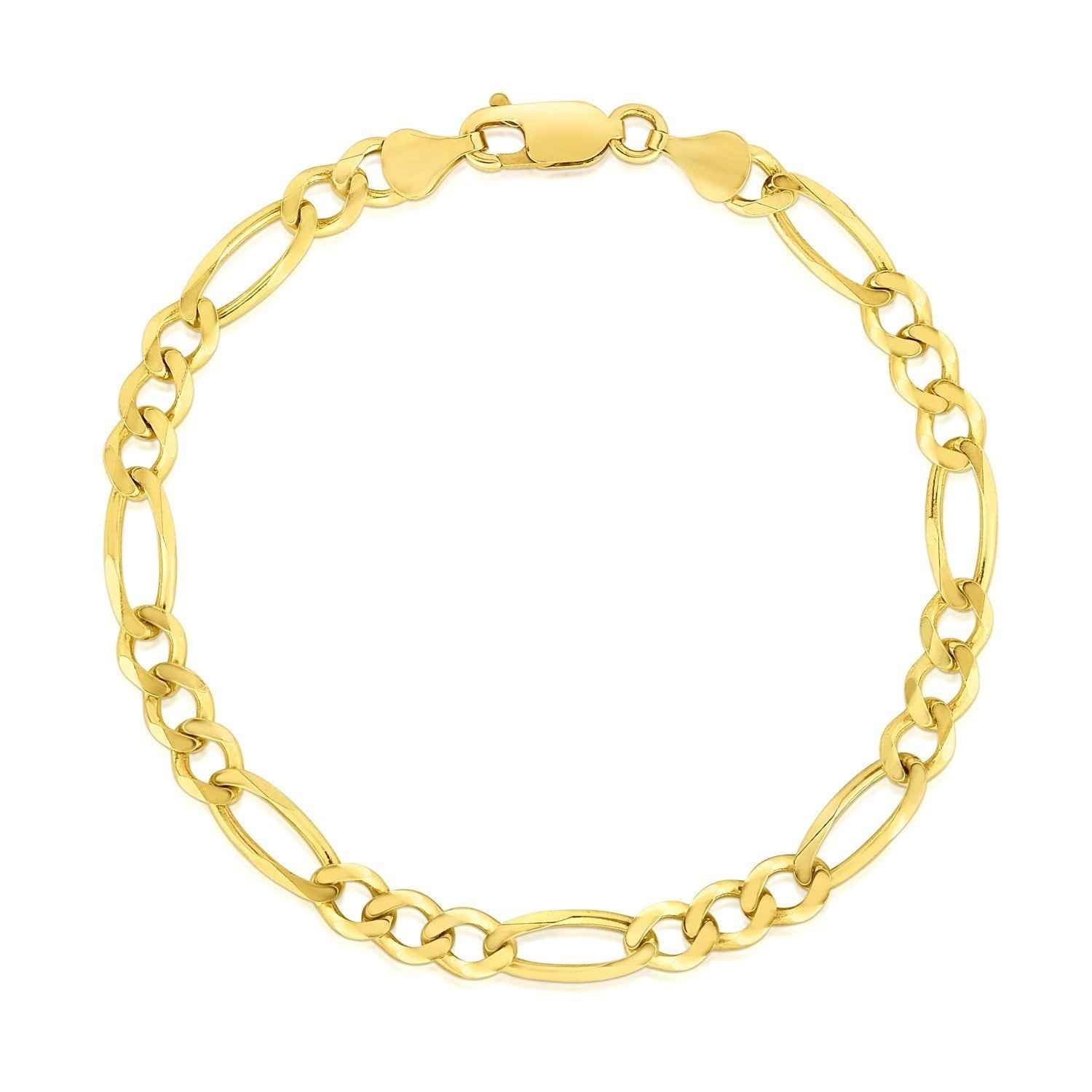 4.5mm 10k Yellow Gold Solid Figaro Bracelet