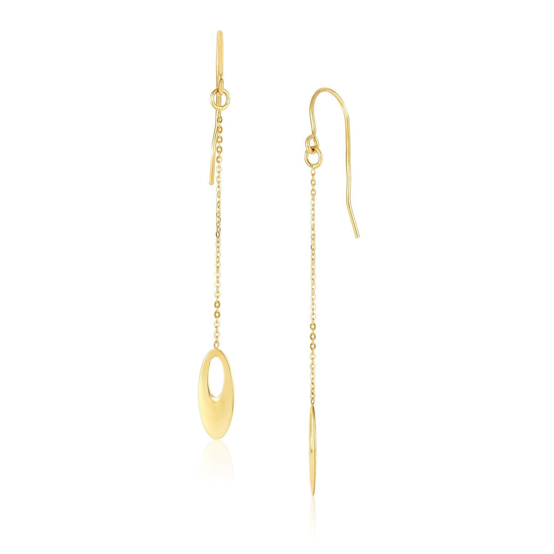14k Yellow Gold Cutout Oval Chain Dangling Earrings - necklaces