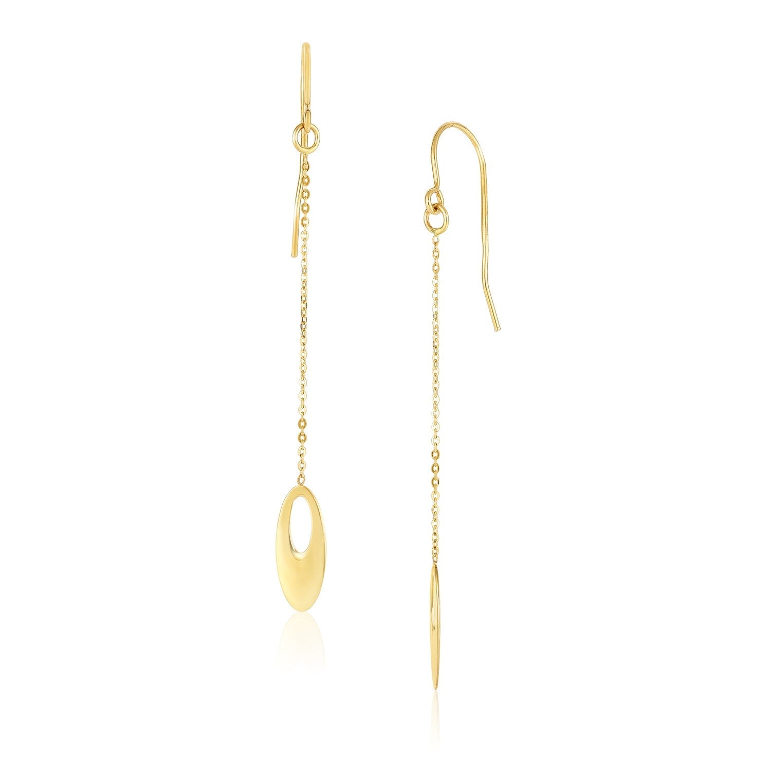 14k Yellow Gold Cutout Oval Chain Dangling Earrings - necklaces