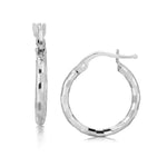 Sterling Silver Rhodium Plated Diamond Cut Small Hoop Earrings (15mm) - DestGlow