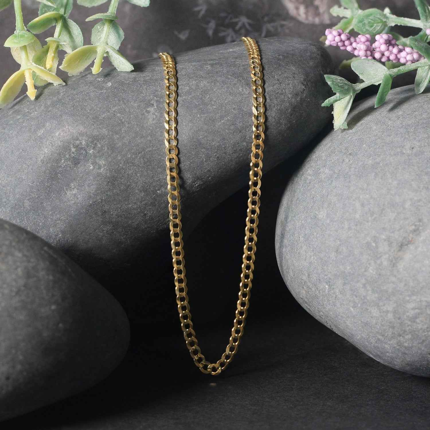 2.6mm 14k Yellow Gold Solid Curb Chain