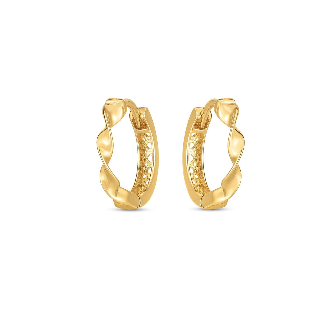 14k Yellow Gold Twist Huggie Hoops - DestGlow