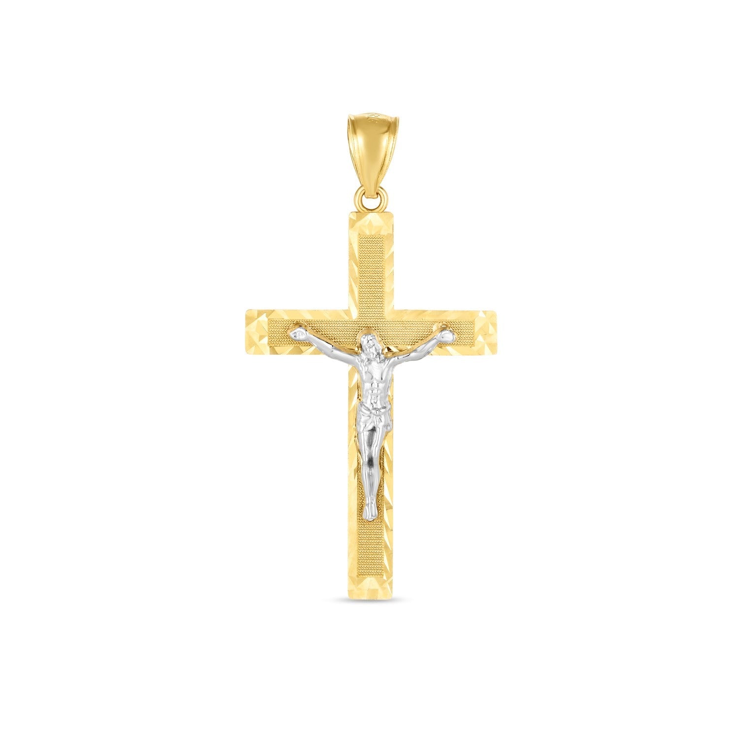 14k Two Tone Gold High Polish Diamond Cut Cross Pendant - necklaces