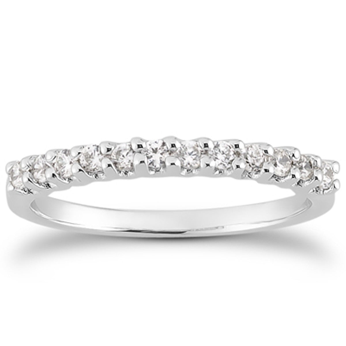 14k White Gold Fancy U Setting Shared Prong Diamond Wedding Ring Band by Bids.com