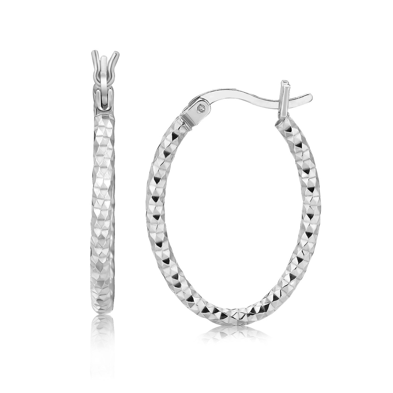 Sterling Silver Hoop Diamond Cut Texture Earrings with Rhodium Plating - DestGlow