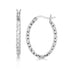Sterling Silver Hoop Diamond Cut Texture Earrings with Rhodium Plating 