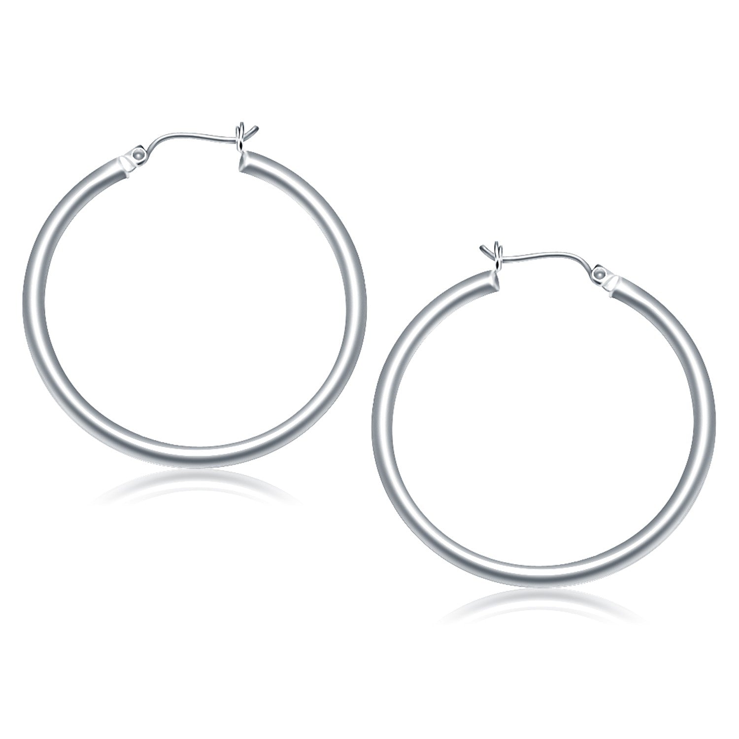 14k White Gold Polished Hoop Earrings (40 mm)  DestGlow