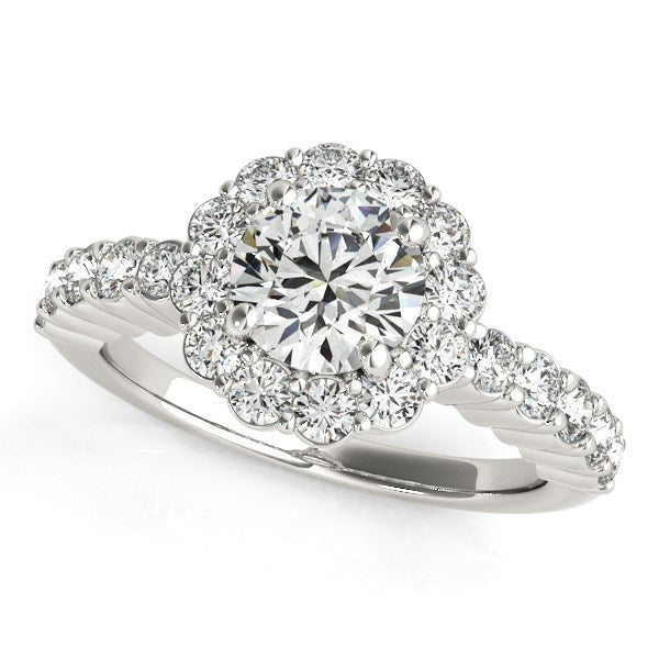 14k White Gold Round Floral Motif Diamond Engagement Ring (1 5/8 cttw) by Bids.com