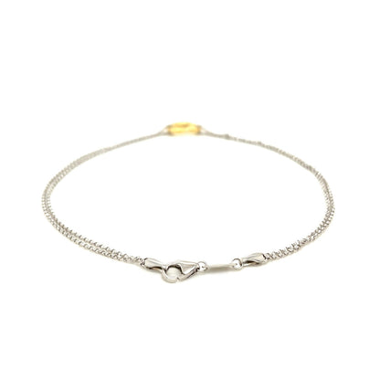 14k Yellow Gold and Sterling Silver Anklet with a Single Open Heart Station  DestGlow