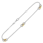 14k Yellow Gold and Sterling Silver Triple Ring Stationed Anklet - rings