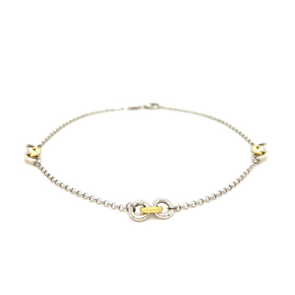 14k Yellow Gold and Sterling Silver Triple Ring Stationed Anklet - DestGlow