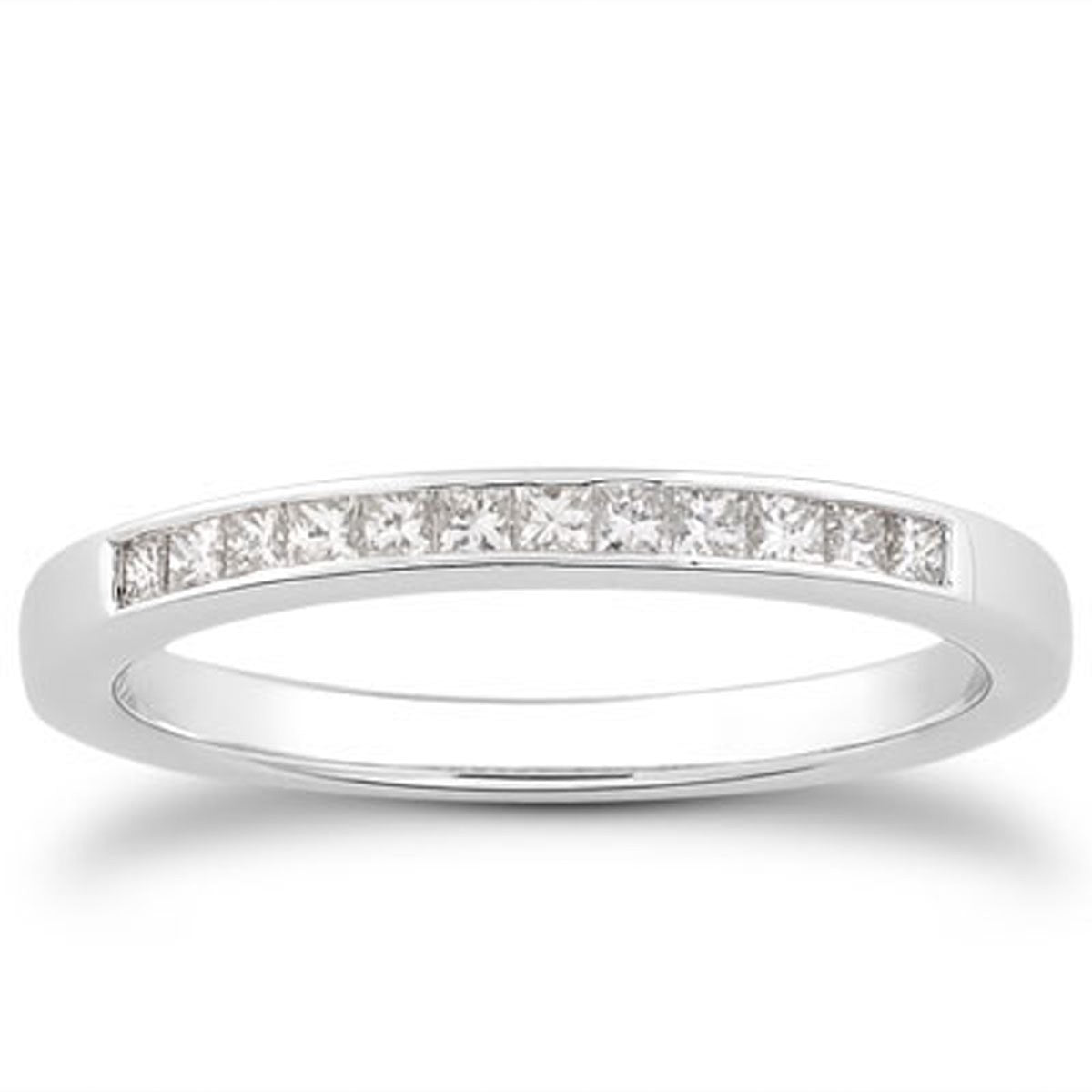 14k White Gold Channel Set Princess Diamond Wedding Ring Band by Bids.com