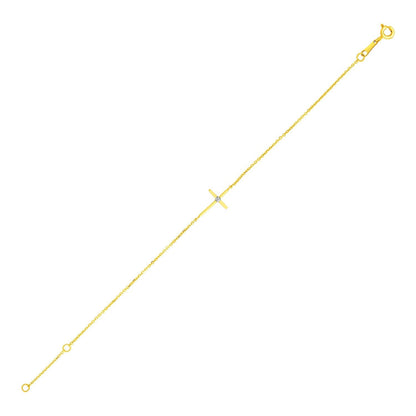 14k Yellow Gold 5 1/2 inch Childrens Bracelet with Cross  DestGlow