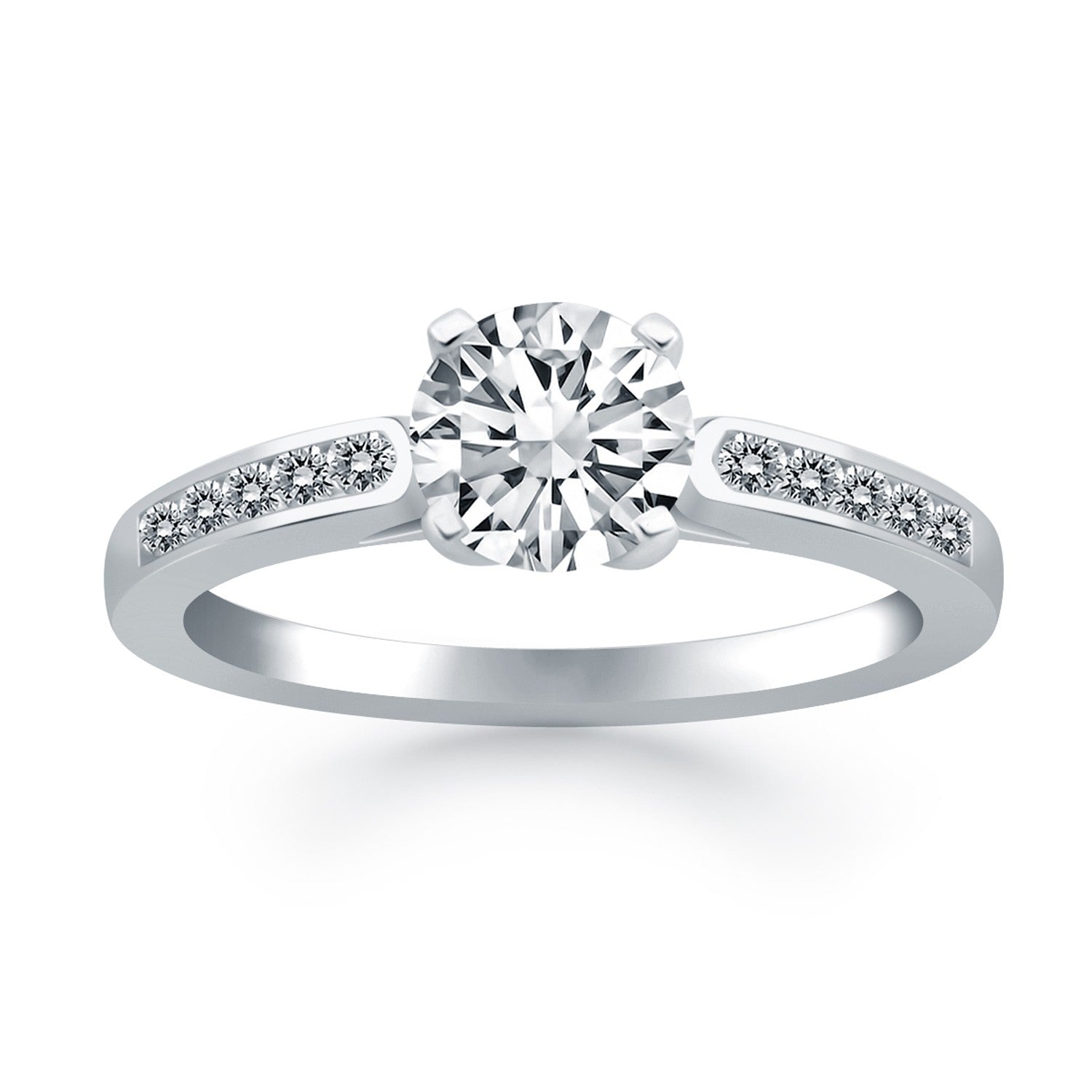 14k White Gold Diamond Channel Cathedral Engagement Ring by Bids.com