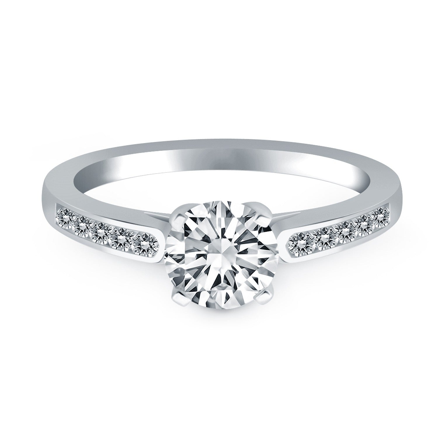 14k White Gold Diamond Channel Cathedral Engagement Ring by Bids.com