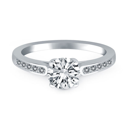 14k White Gold Diamond Channel Cathedral Engagement Ring by Bids.com