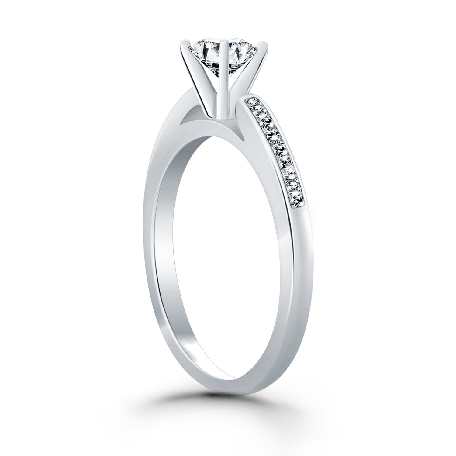 14k White Gold Diamond Channel Cathedral Engagement Ring by Bids.com