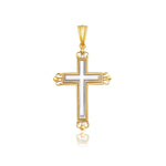 14k Two-Tone Gold Cross Pendant with an Ornate Budded Style - necklaces