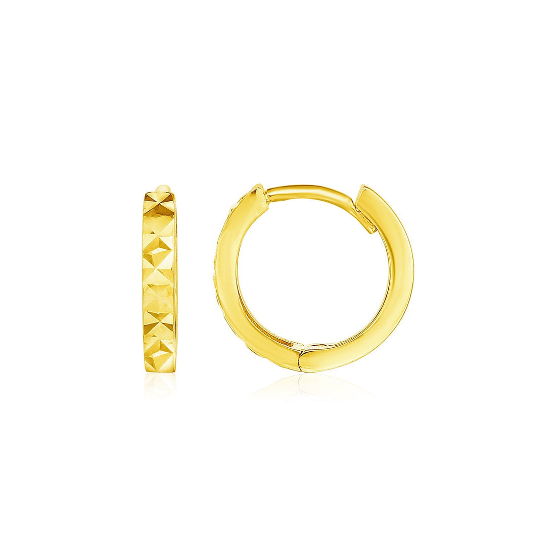 14k Yellow Gold Petite Round Hoop Earrings with Geometric Texture by Bids.com