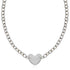 Sterling Silver Rhodium Plated Chain Bracelet with a Flat Heart Motif Station - DestGlow