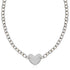 Sterling Silver Rhodium Plated Chain Bracelet with a Flat Heart Motif Station 