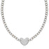 Sterling Silver Rhodium Plated Chain Bracelet with a Flat Heart Motif Station